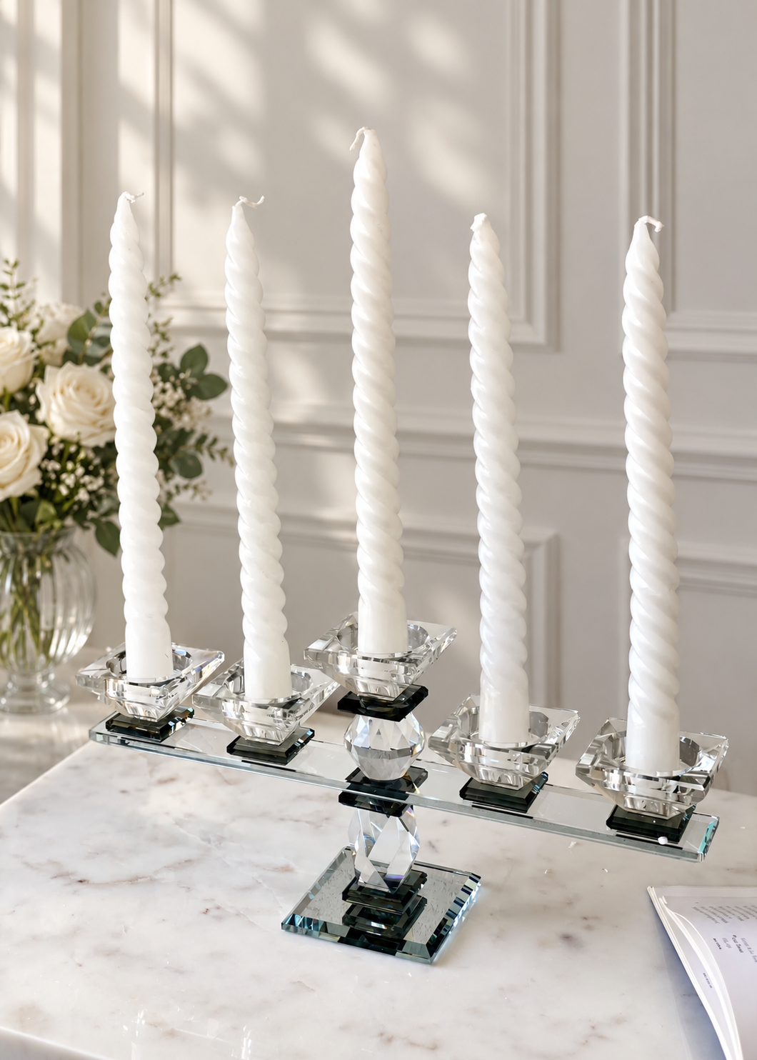 Five Arm Crystal Candle Holders- Black