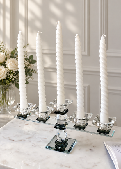 Five Arm Crystal Candle Holders- Black