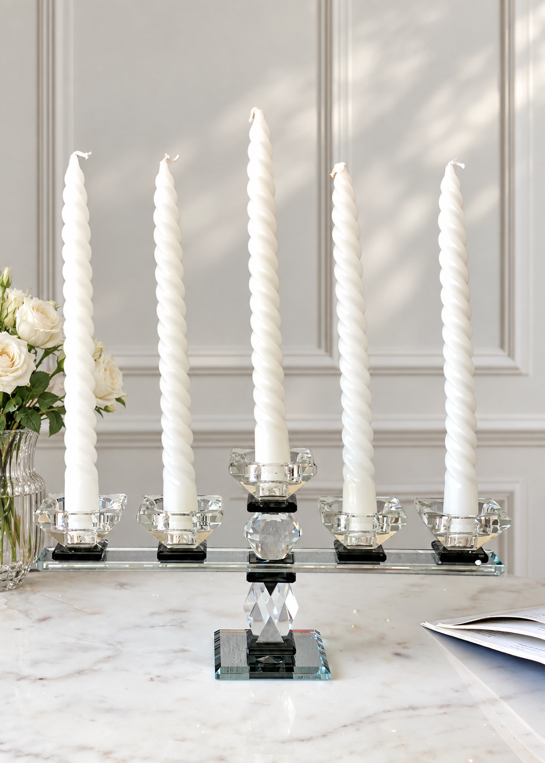 Five Arm Crystal Candle Holders- Black
