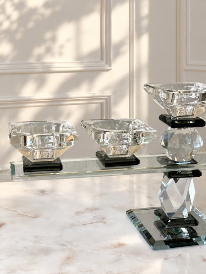 Five Arm Crystal Candle Holders- Black