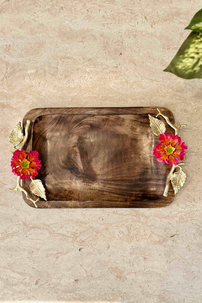 Hibiscus Rectangle Wooden Tray - Large