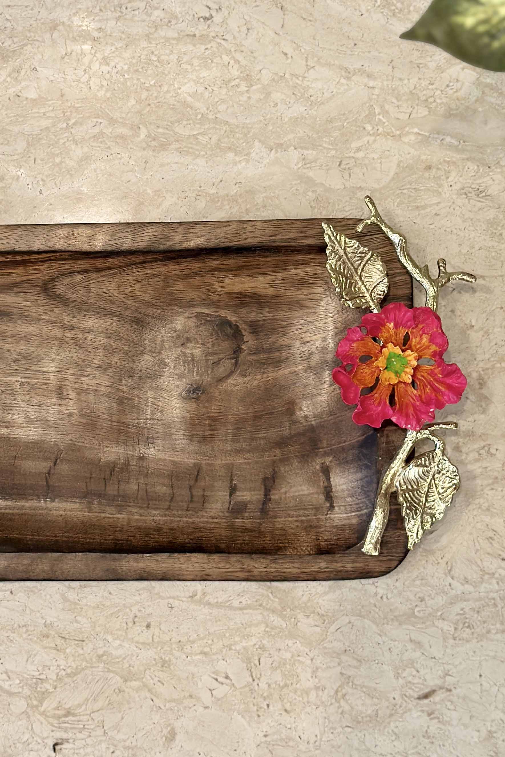 Hibiscus Rectangle Wooden Tray - Large