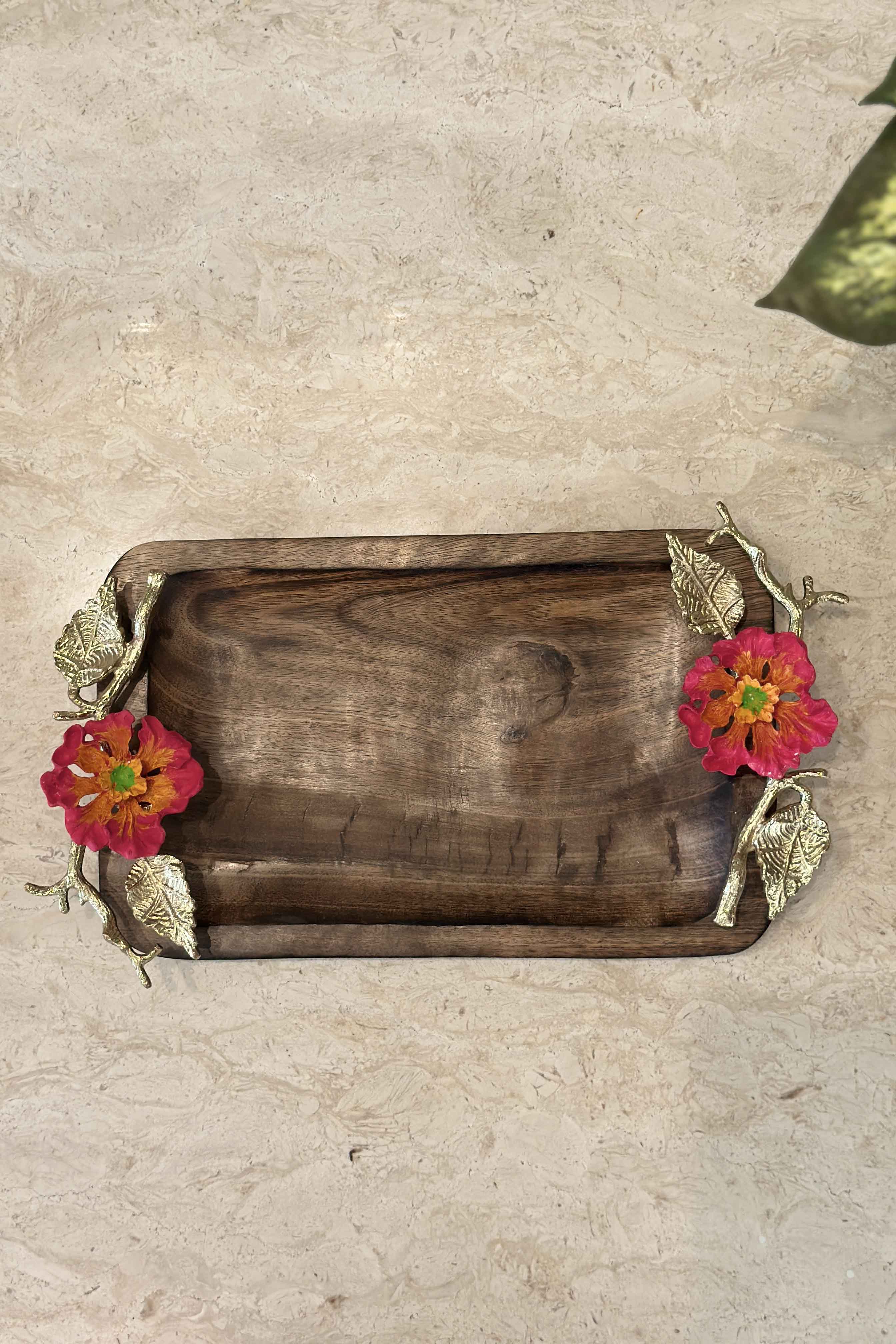 Hibiscus Rectangle Wooden Tray - Medium