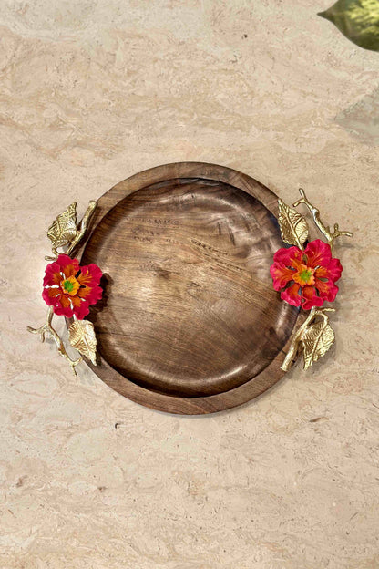 Hibiscus Round Wooden Tray - Large