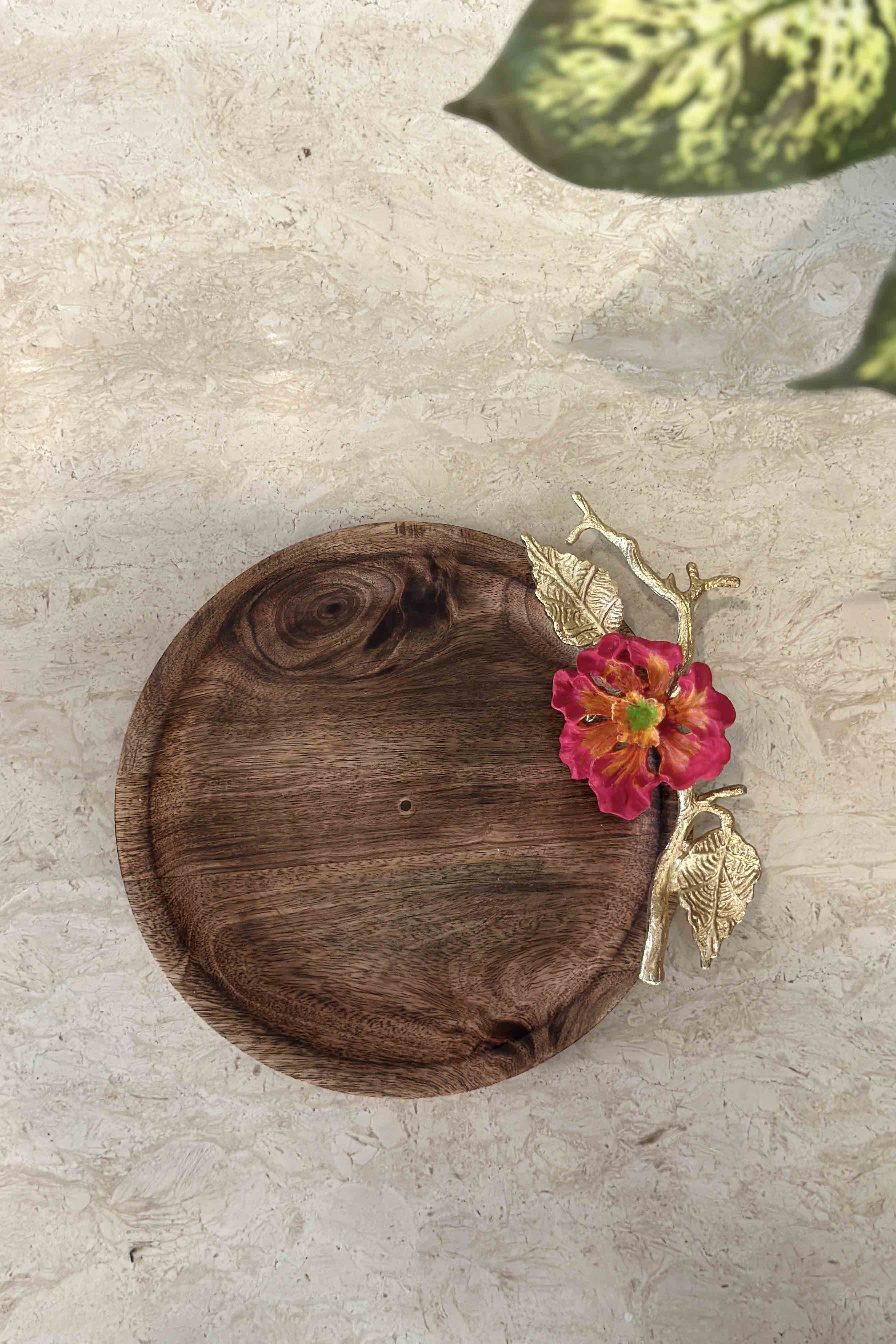 Hibiscus Round Wooden Tray - Medium