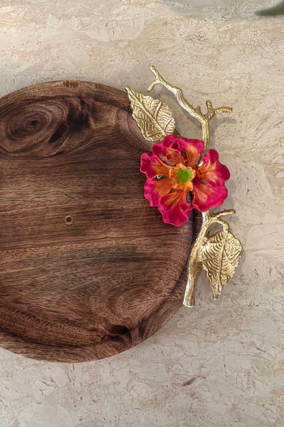 Hibiscus Round Wooden Tray - Medium