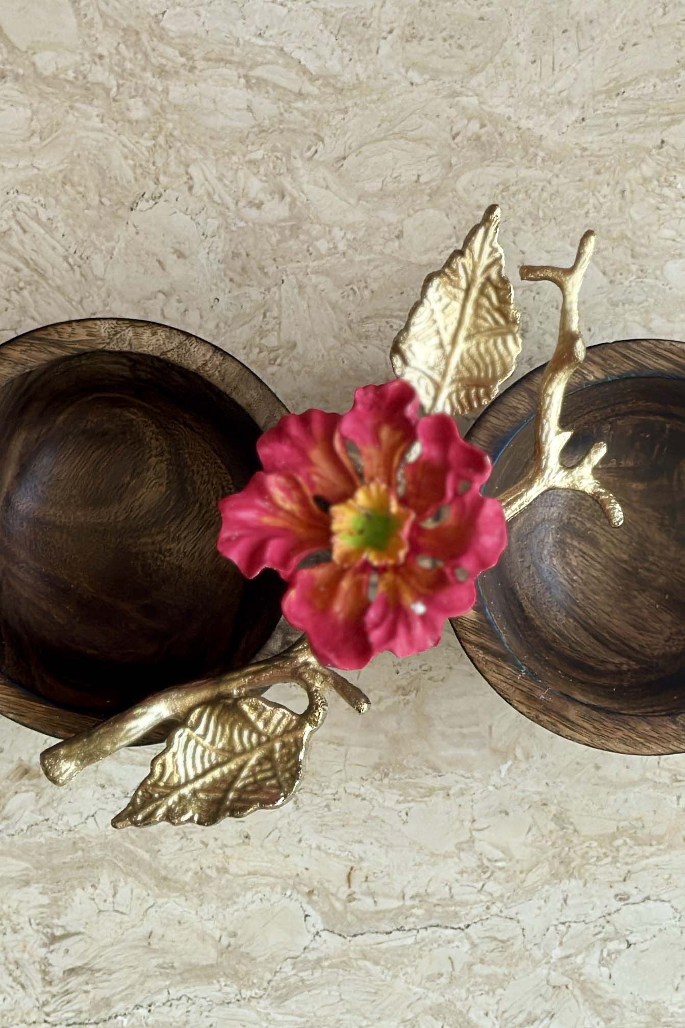 Hibiscus Wooden Twin Bowl