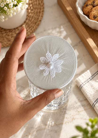 White Mesh Glass Cover - (Set Of 6)