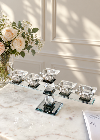Five Arm Crystal Candle Holders- Black