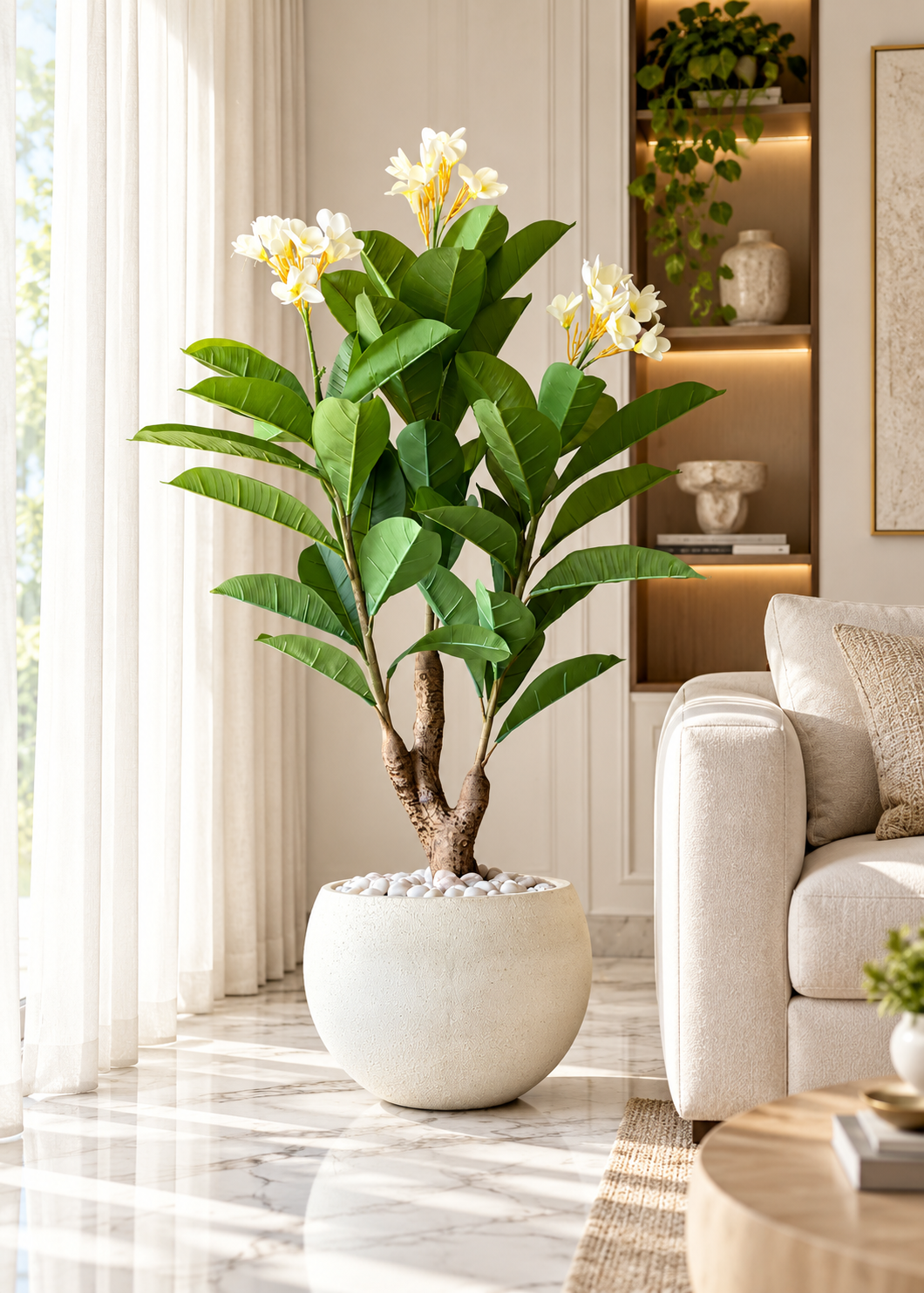 Artificial White Blossom Frangipani Plant - 5 Feet