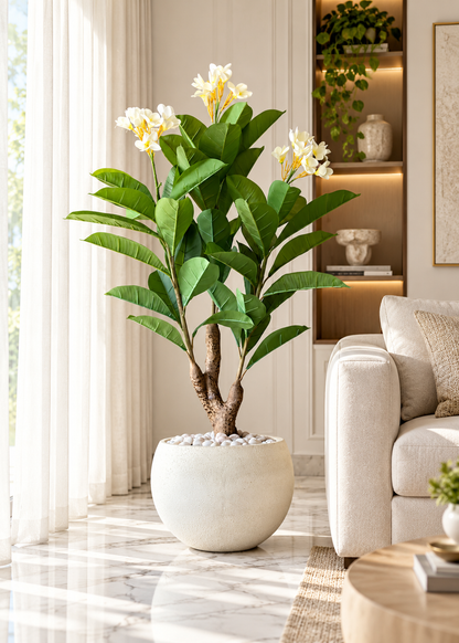 Artificial White Blossom Frangipani Plant - 5 Feet