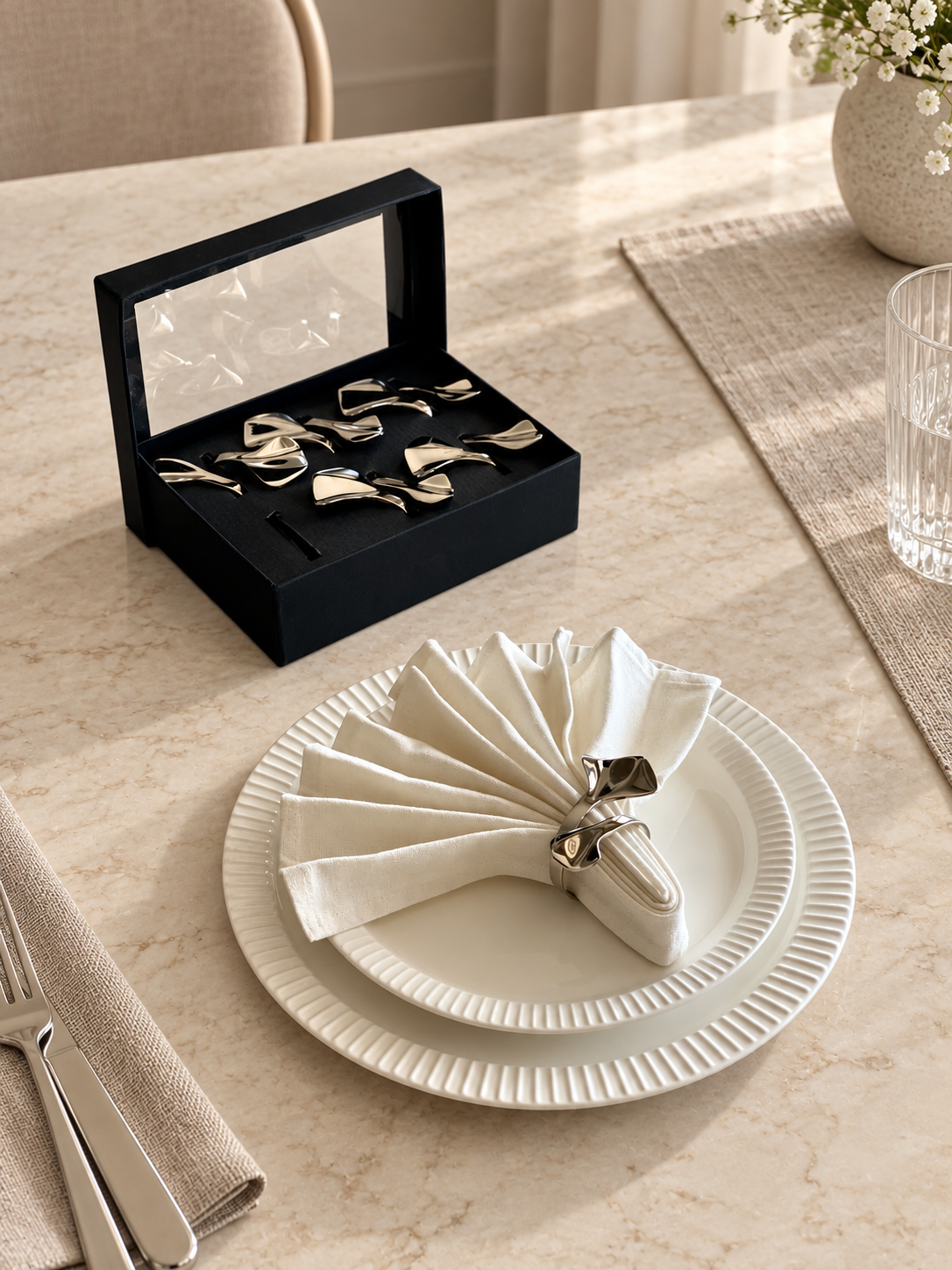 Silver Twist Napkin Rings - Set of 6