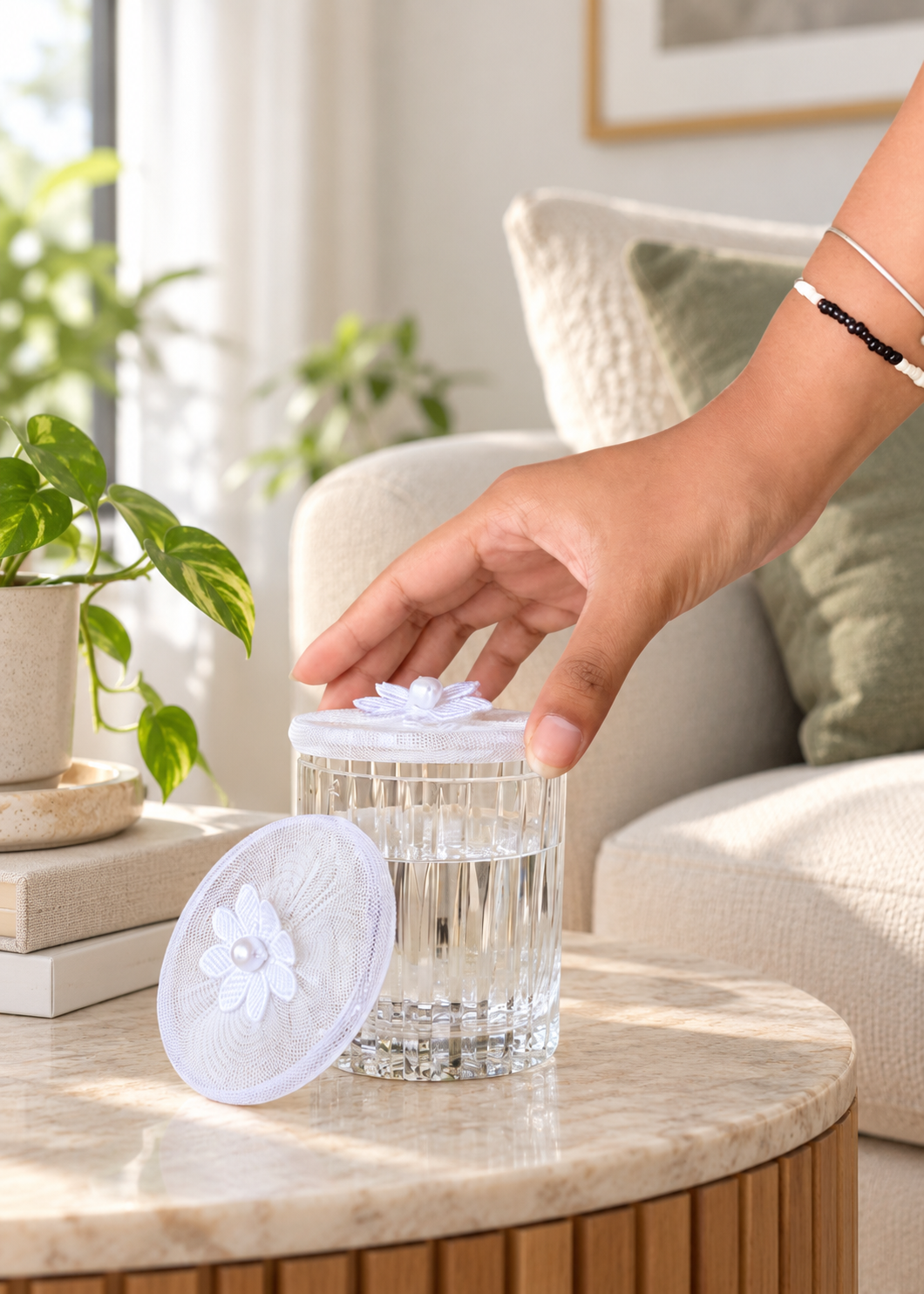 White Mesh Glass Cover - (Set Of 6)