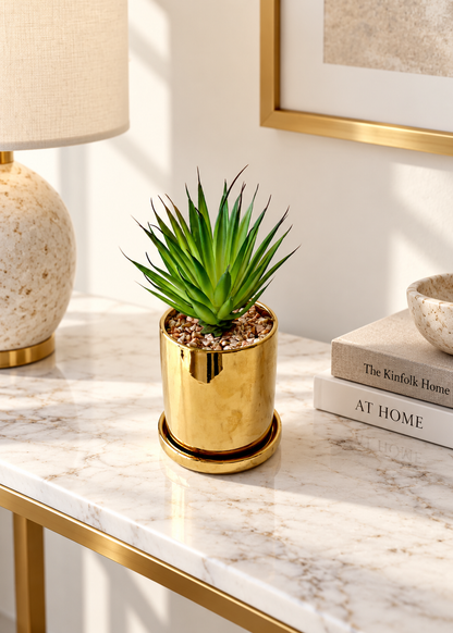 Artificial Spire Agave Plant with Gold Pot
