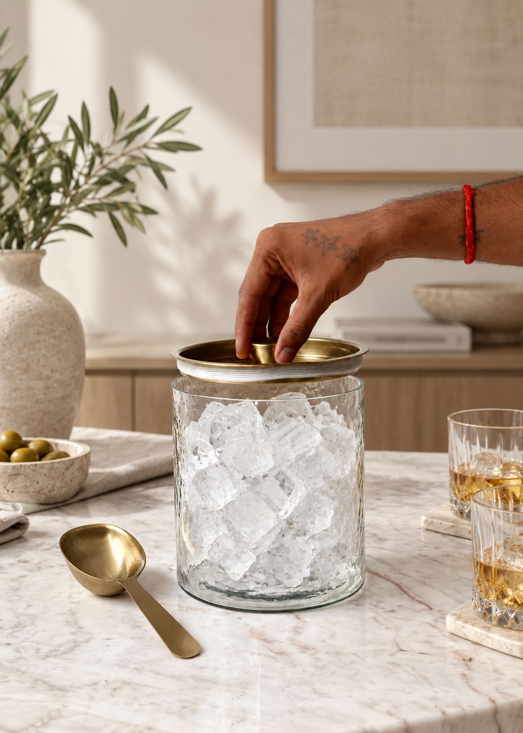 Elan Hammered Glass Ice Bucket with Scoop