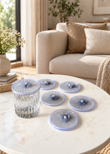 Grey Mesh Glass Cover - (Set Of 6)