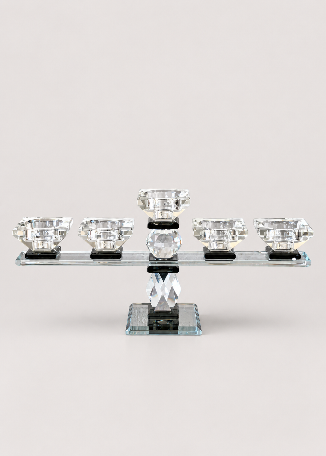 Five Arm Crystal Candle Holders- Black