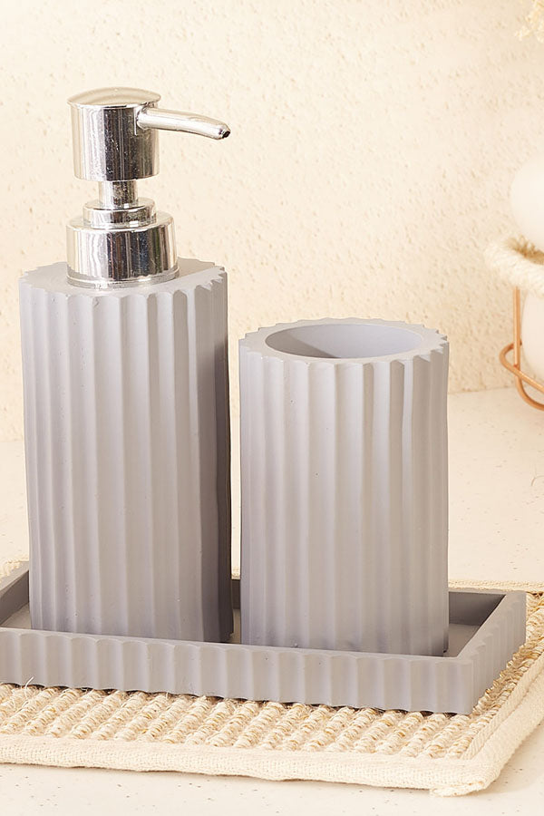 Fluted Sky Grey Bathroom - Set Of 3