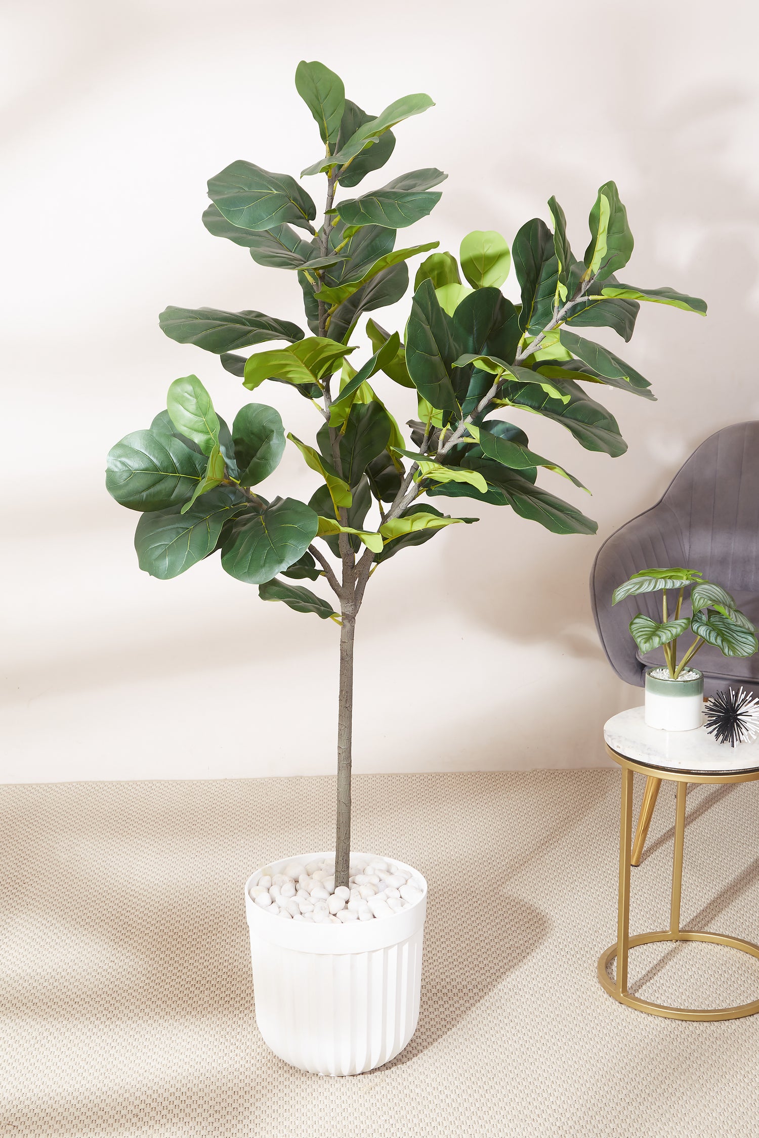 Artificial Wild Fiddle Leaf Plant - 5 Feet (With Black Base Pot)