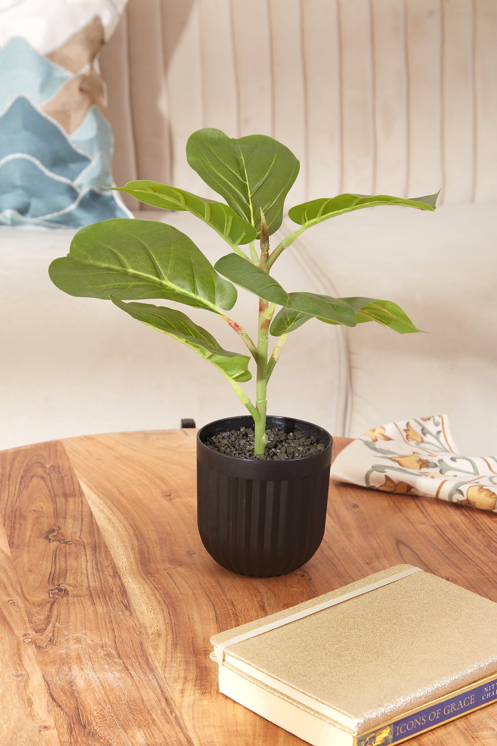 Artificial Short Plant- Fiddle In Ribbed Pot
