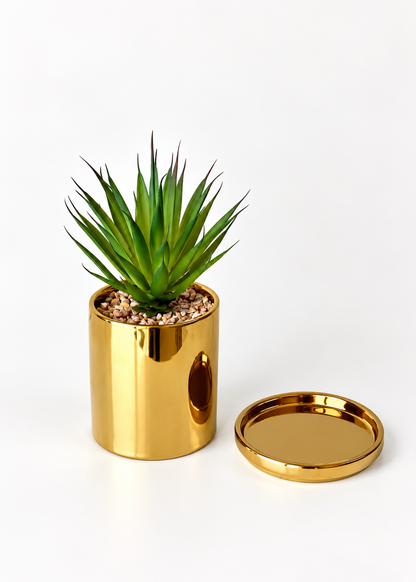 Artificial Spire Agave Plant with Gold Pot