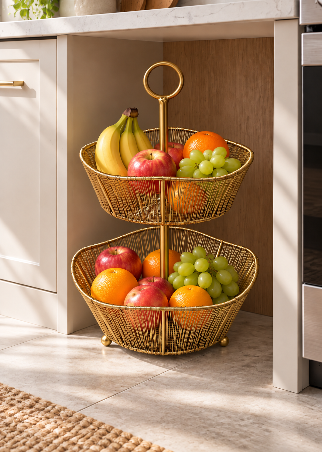 Alora Gold Two-Tier Fruit Basket
