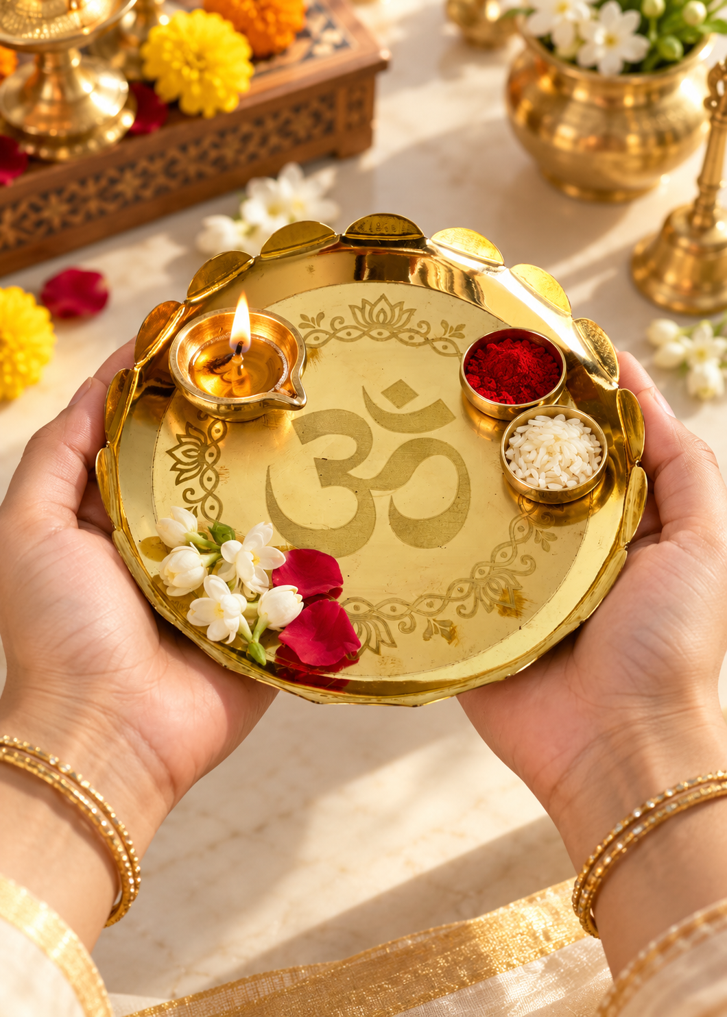 Aaradhya Brass Pooja Platter-Large