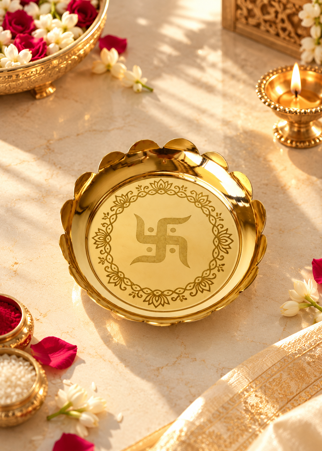 Aaradhya Brass Pooja Platter – Medium