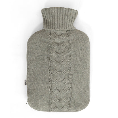 Cable with Collar Neck - Vanilla Grey Melange Knitted Hot Water Bottle Cover