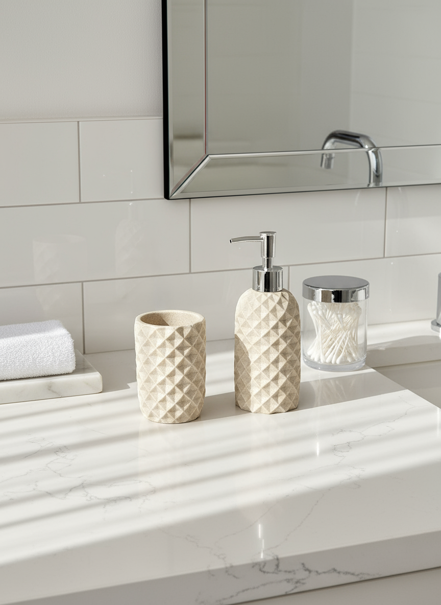 Diamond Weave Bath Set - Beige (Set of 2)