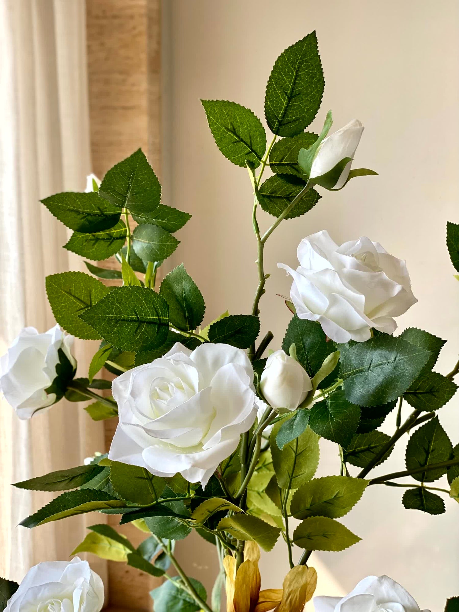 Artificial White Twisted Rose Plant - 4 Feet