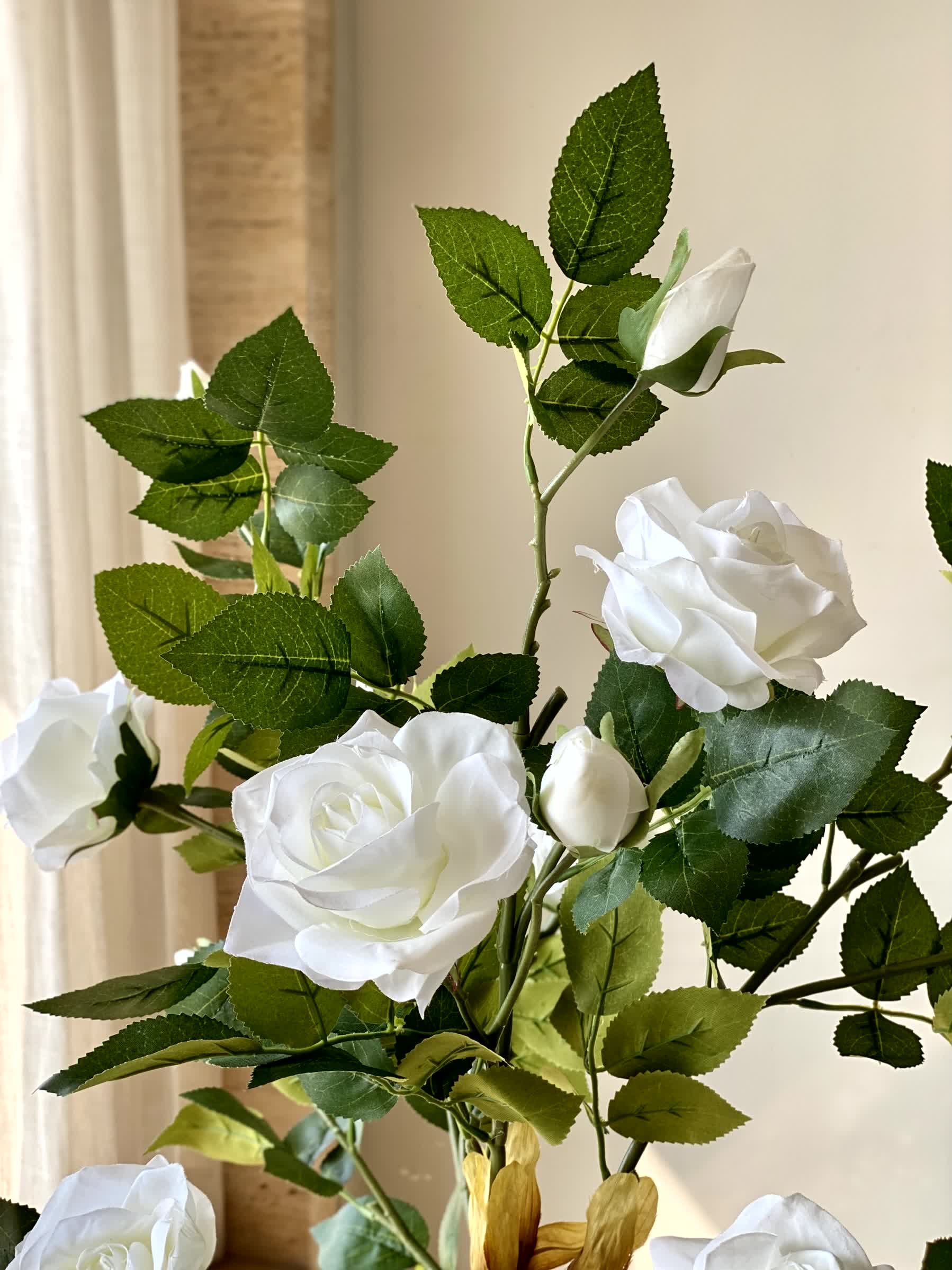 Artificial White Twisted Rose Plant - 4 Feet