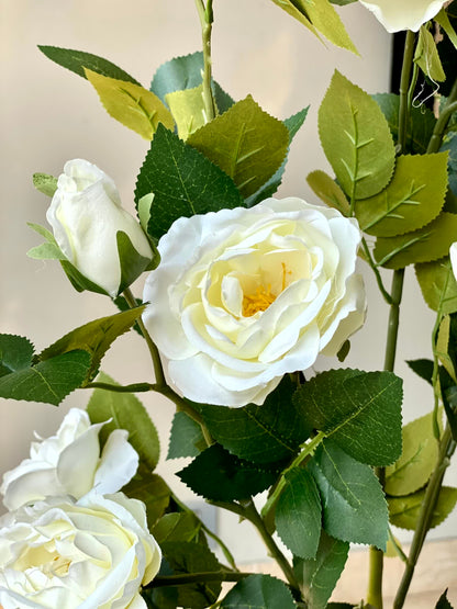 Artificial White Aurea Rose Plant - 3 Feet
