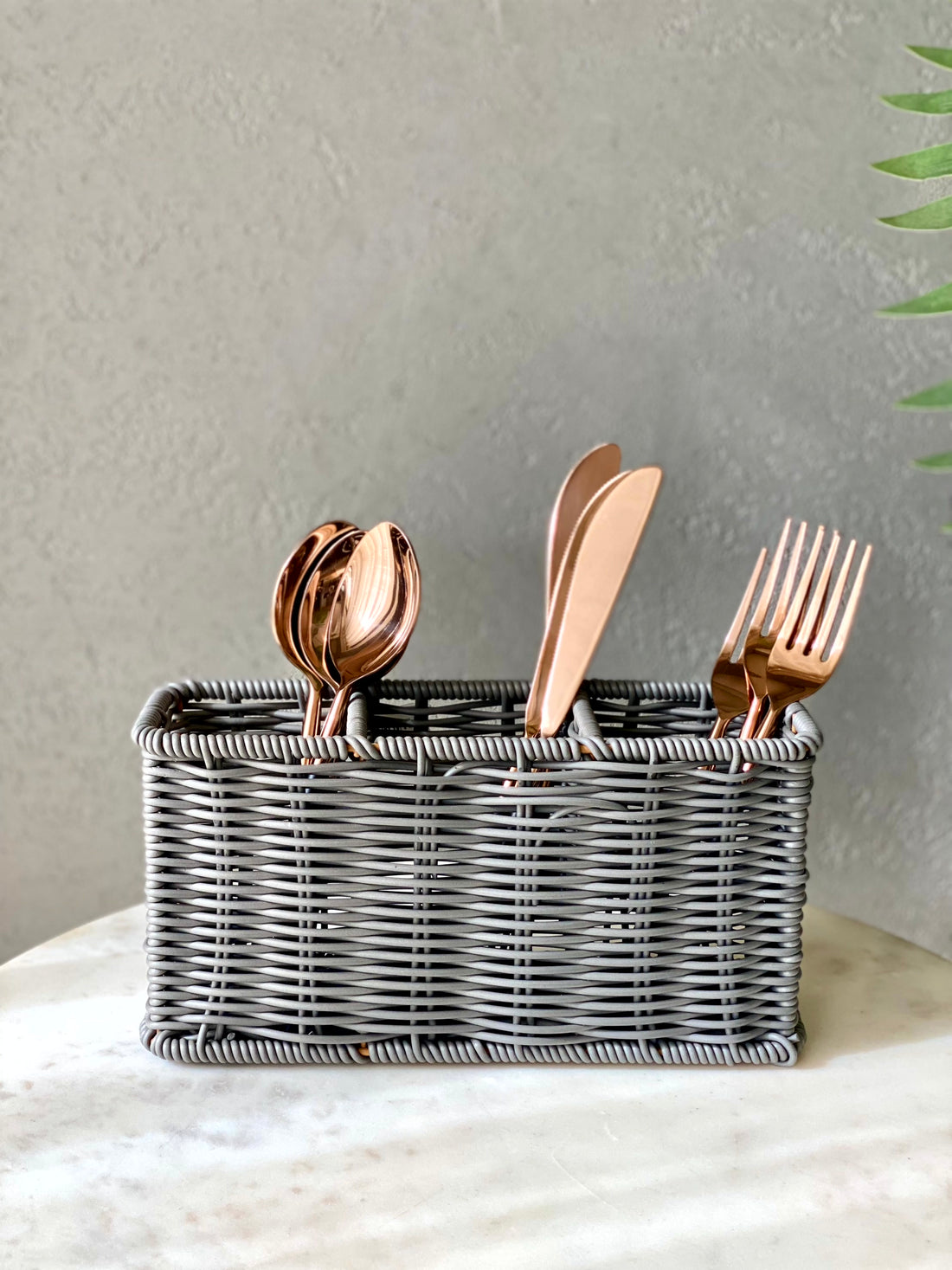 Boho Rattan Cutlery Holder - Grey