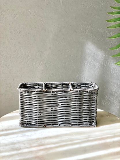 Boho Rattan Cutlery Holder - Grey