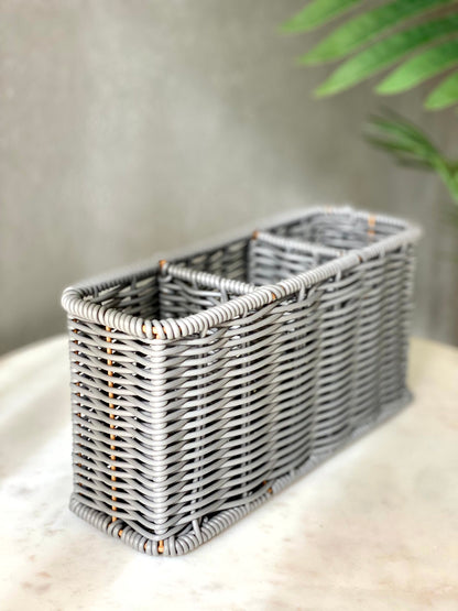 Boho Rattan Cutlery Holder - Grey