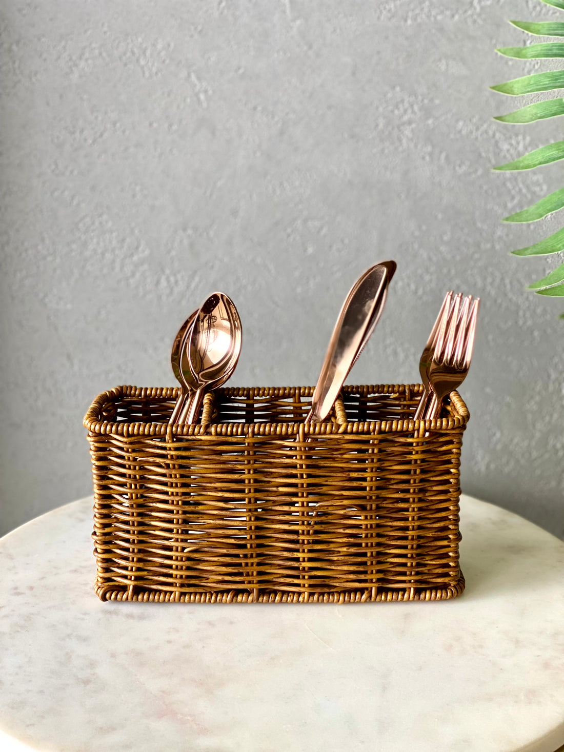 Boho Rattan Cutlery Holder - Brown