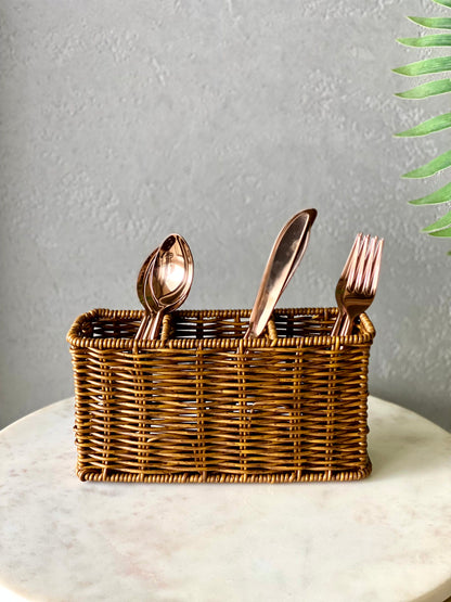 Boho Rattan Cutlery Holder - Brown