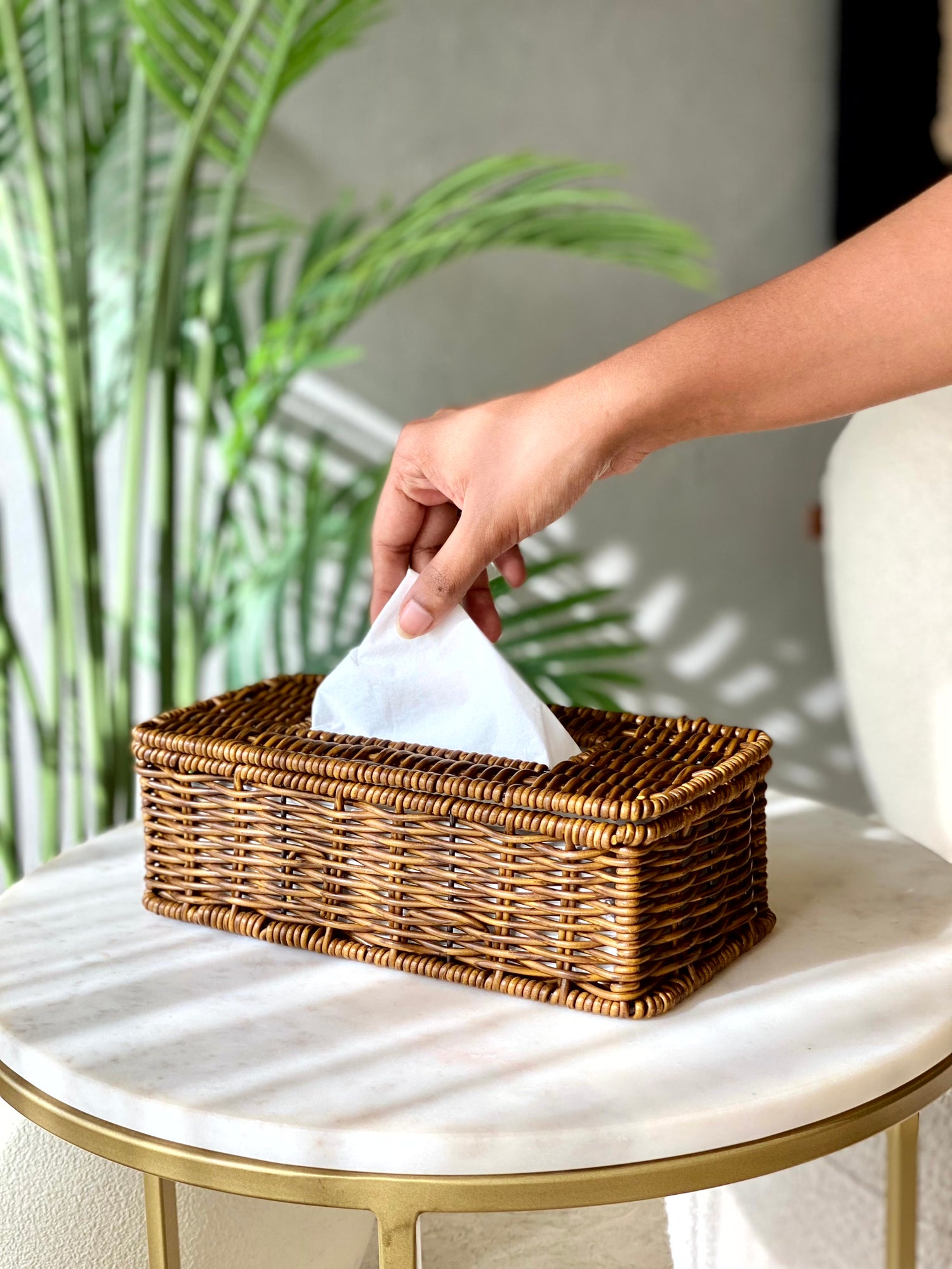 Boho Rattan Tissue Box - Brown