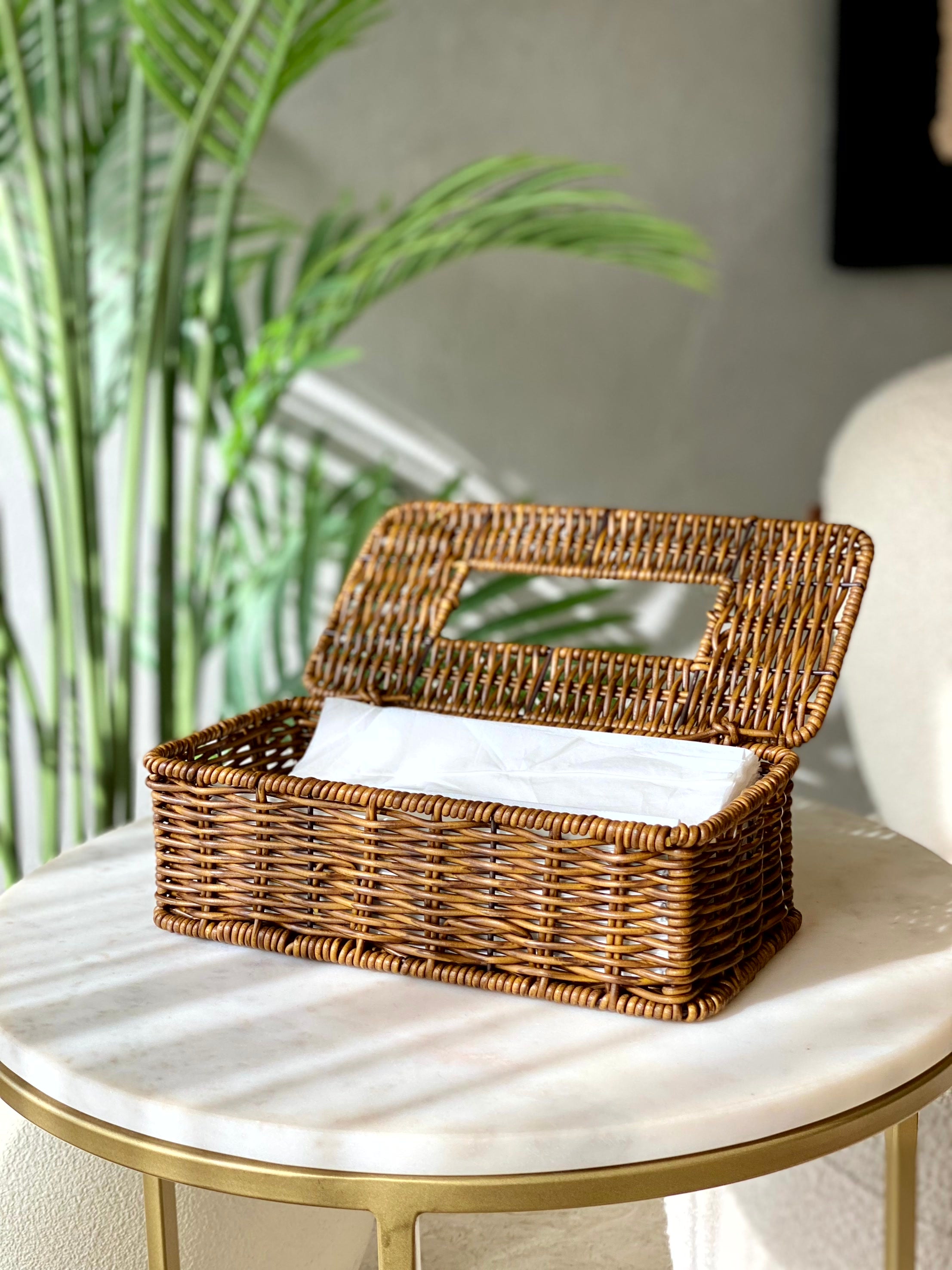 Boho Rattan Tissue Box - Brown