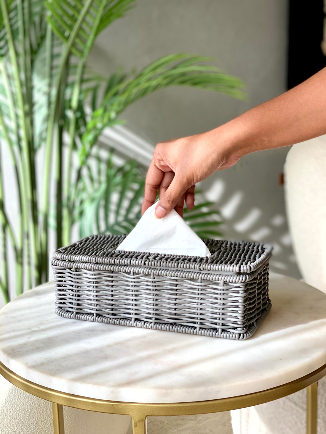 Boho Rattan Tissue Box - Grey