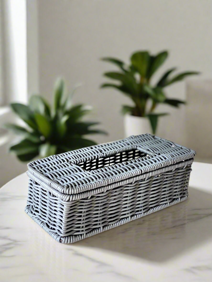 Boho Rattan Tissue Box - Grey