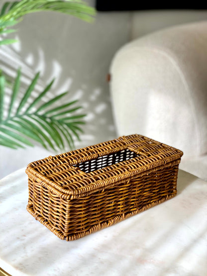 Boho Rattan Tissue Box - Brown