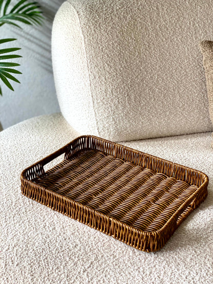 Boho Rattan Tray - Brown (Large)