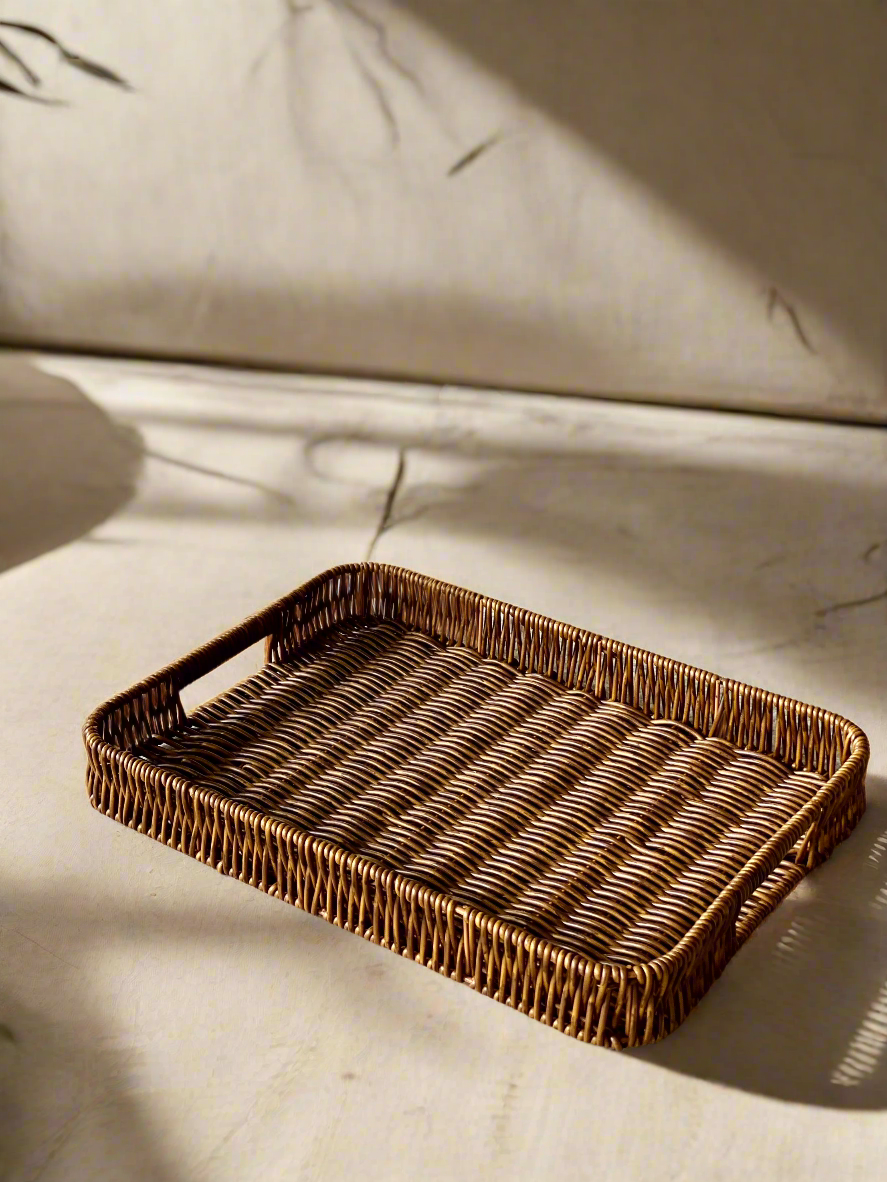 Boho Rattan Tray - Brown (Large)