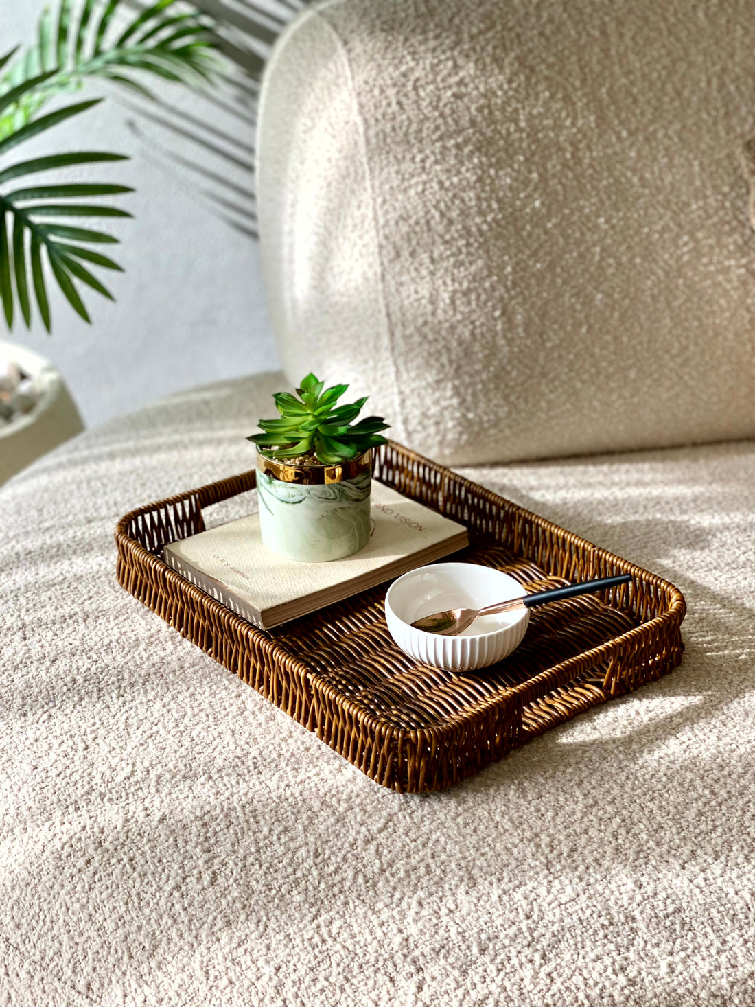 Boho Rattan Tray - Brown (Large)