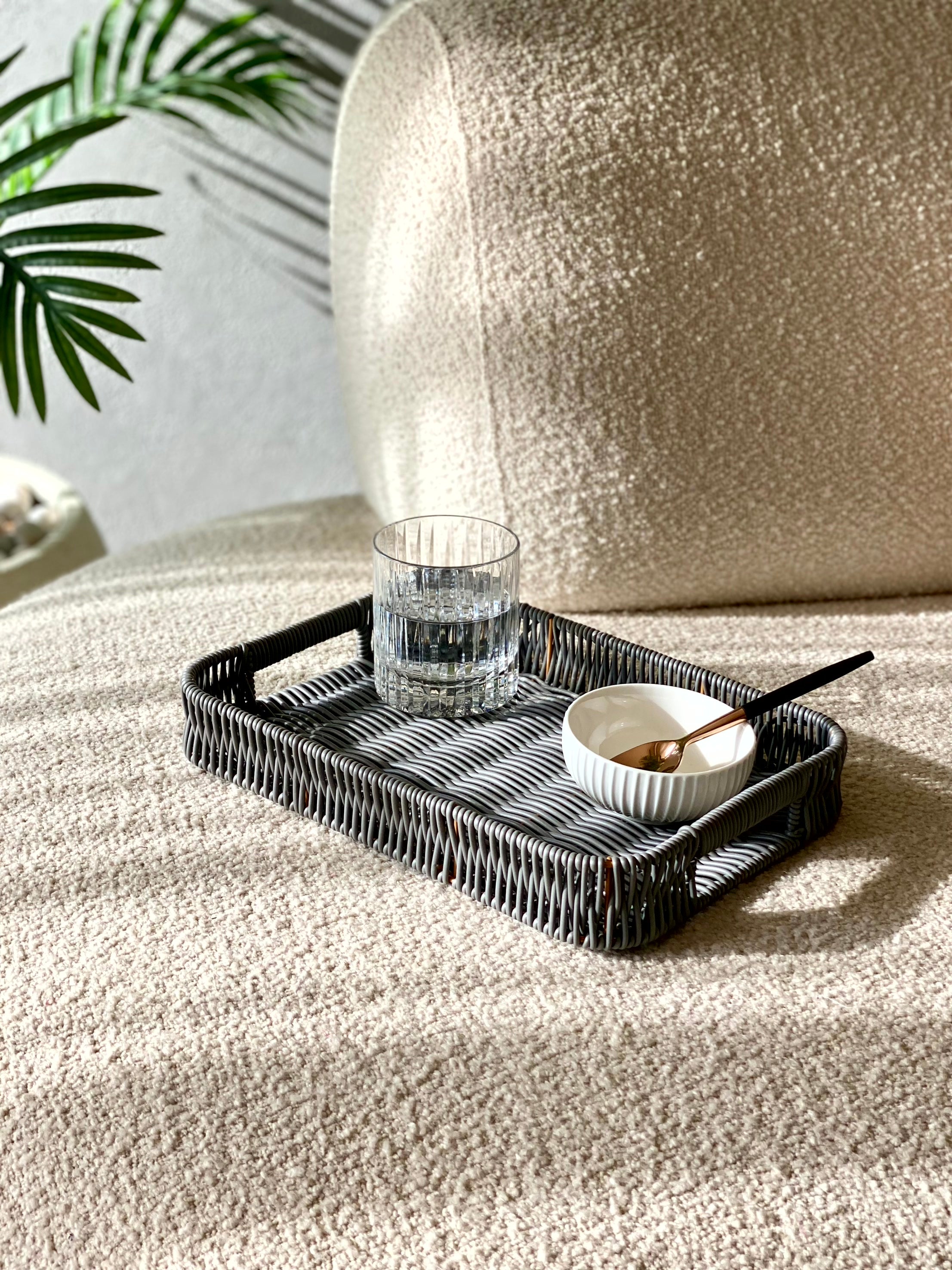 Boho Rattan Tray - Grey (Medium)