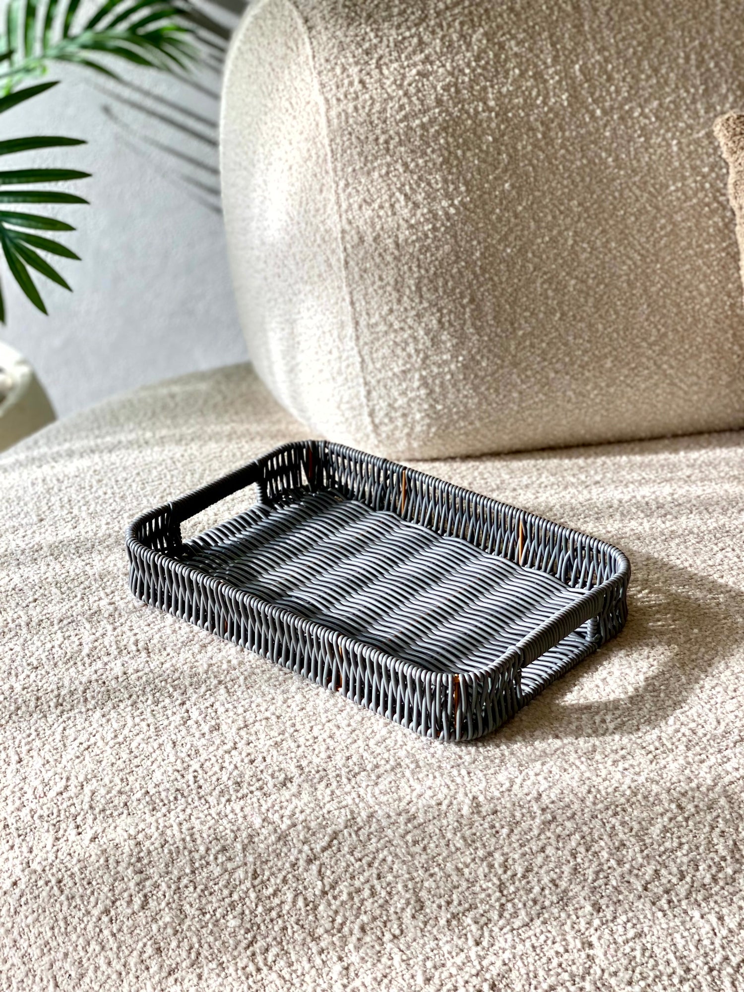 Boho Rattan Tray - Grey (Medium)