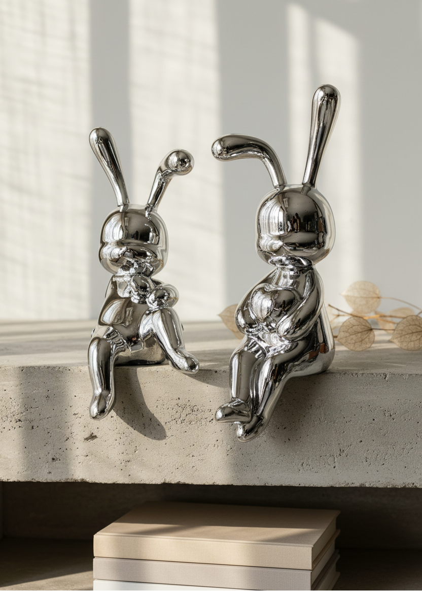 Luxe Chrome Bunny Duo - Set of 2