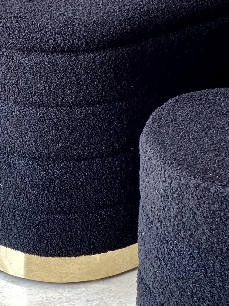 Cloud Boucle Storage Pouffe Set - Black